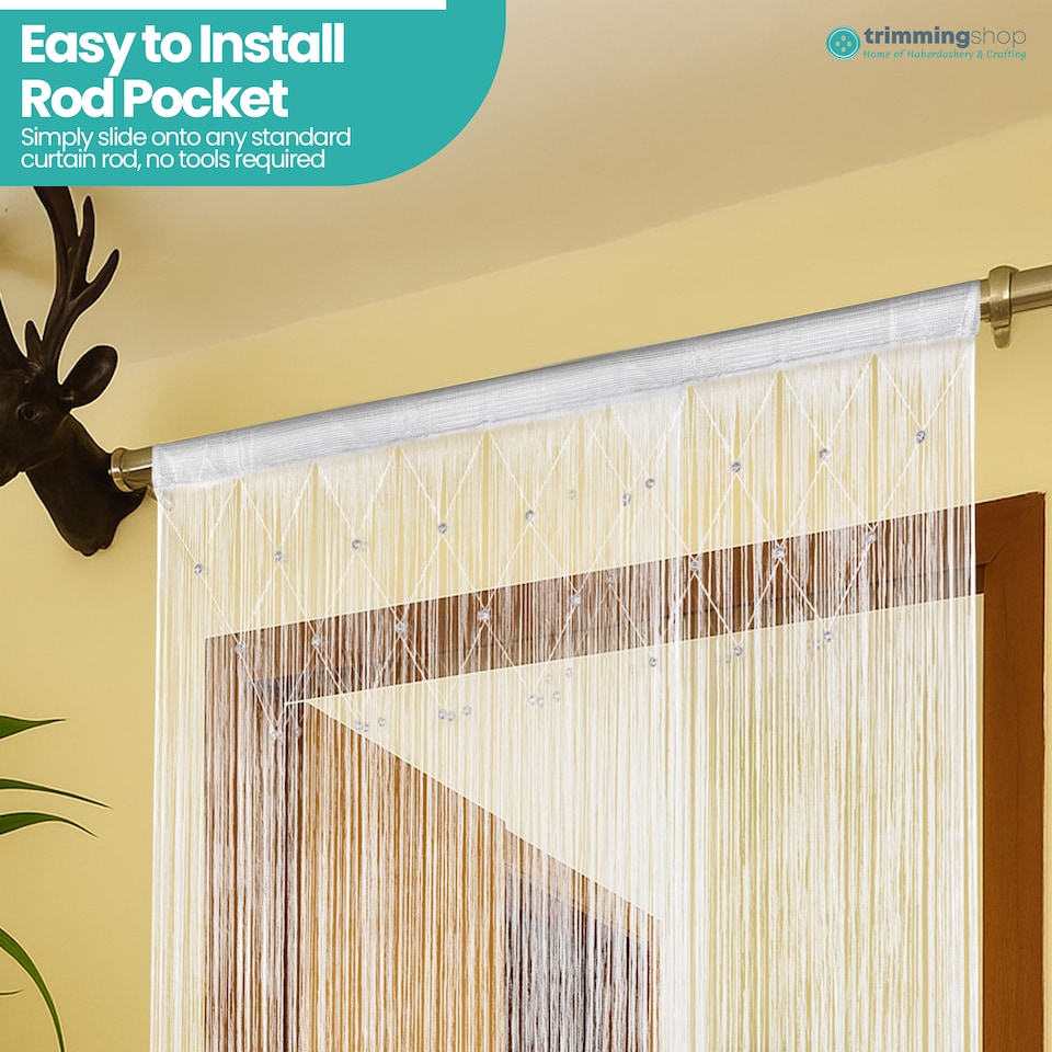 image 1 of Polyester Glitter Beaded String Curtain Panel - 200x100cm