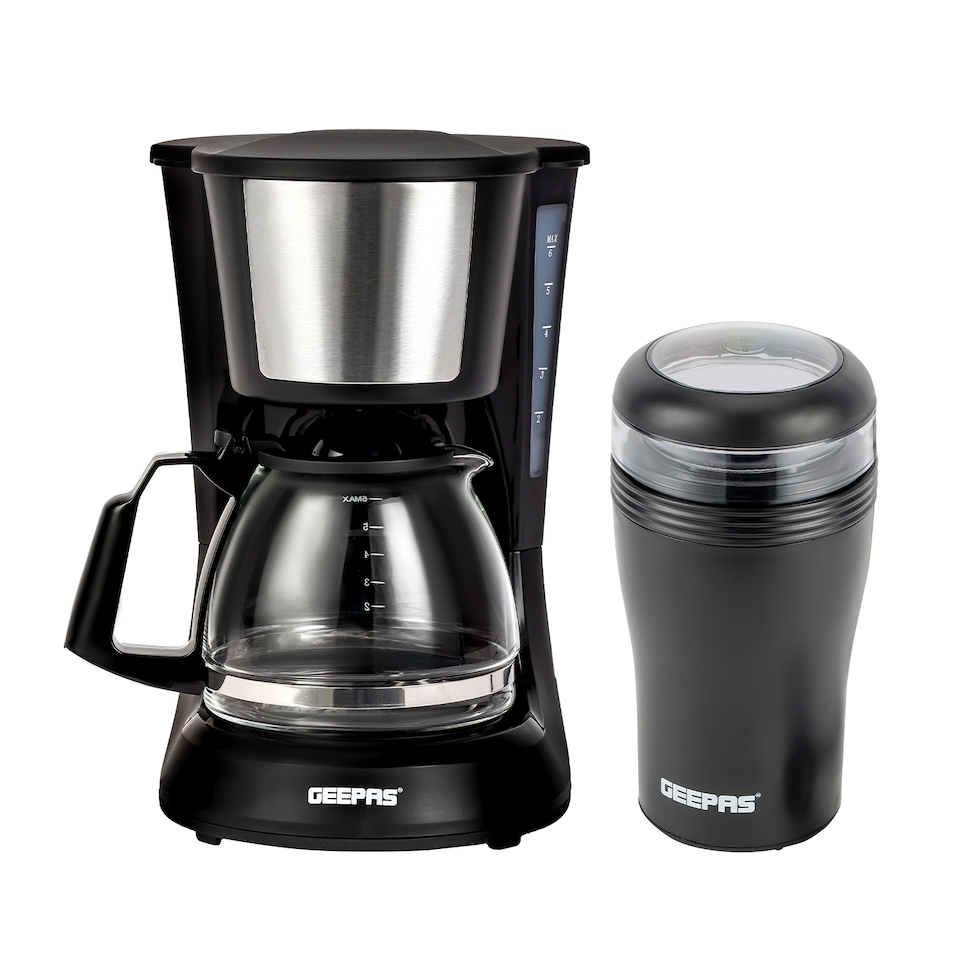 GEEPAS 750ml Filter Coffee Machine and 150W Coffee Grinder Food Processor Combo Set