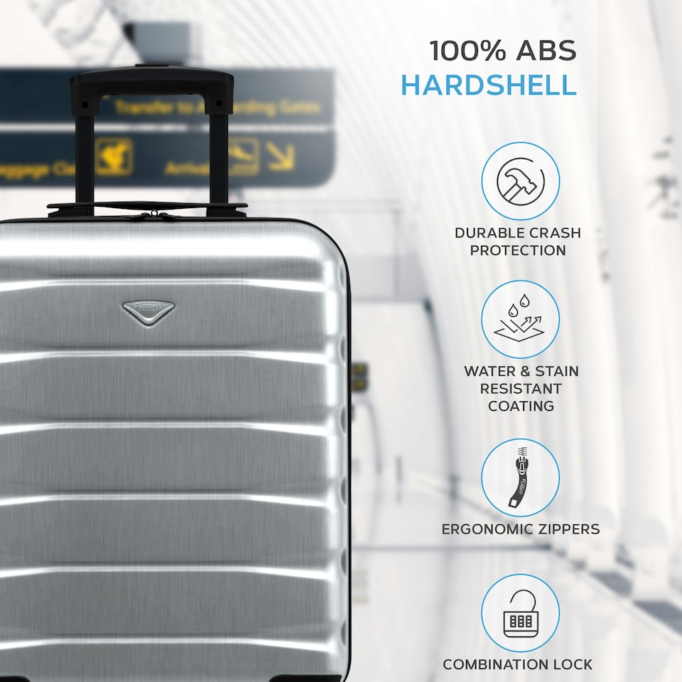 image 1 of Flight Knight Suitcase Set, Large Suitcase, Extra Large Suitcase, Cabin Suitcase 55x40x20cm - 60+ Airlines Approved - EasyJet, Jet2, Ryanair Priority Carry On | Silver | Silver | Large