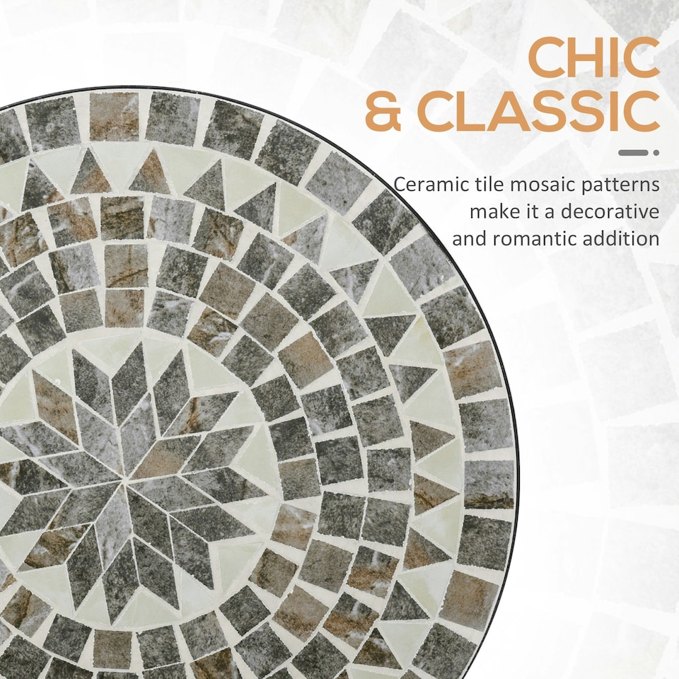 image 1 of Outsunny Mosaic Side Table Bistro Coffee Table for Garden Patio Balcony Grey