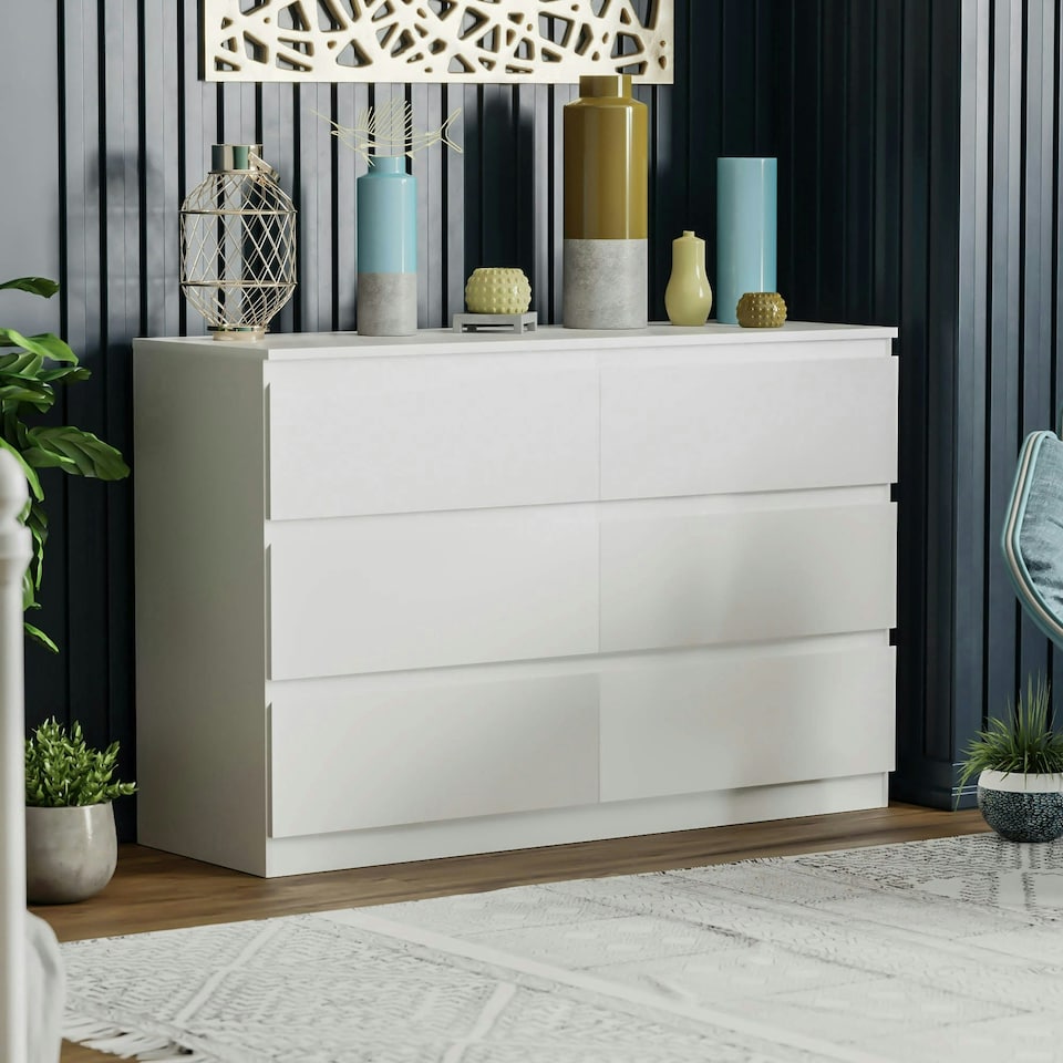 image 1 of Vida Designs Denver 6 Drawer Chest of Drawers Bedroom Storage, White