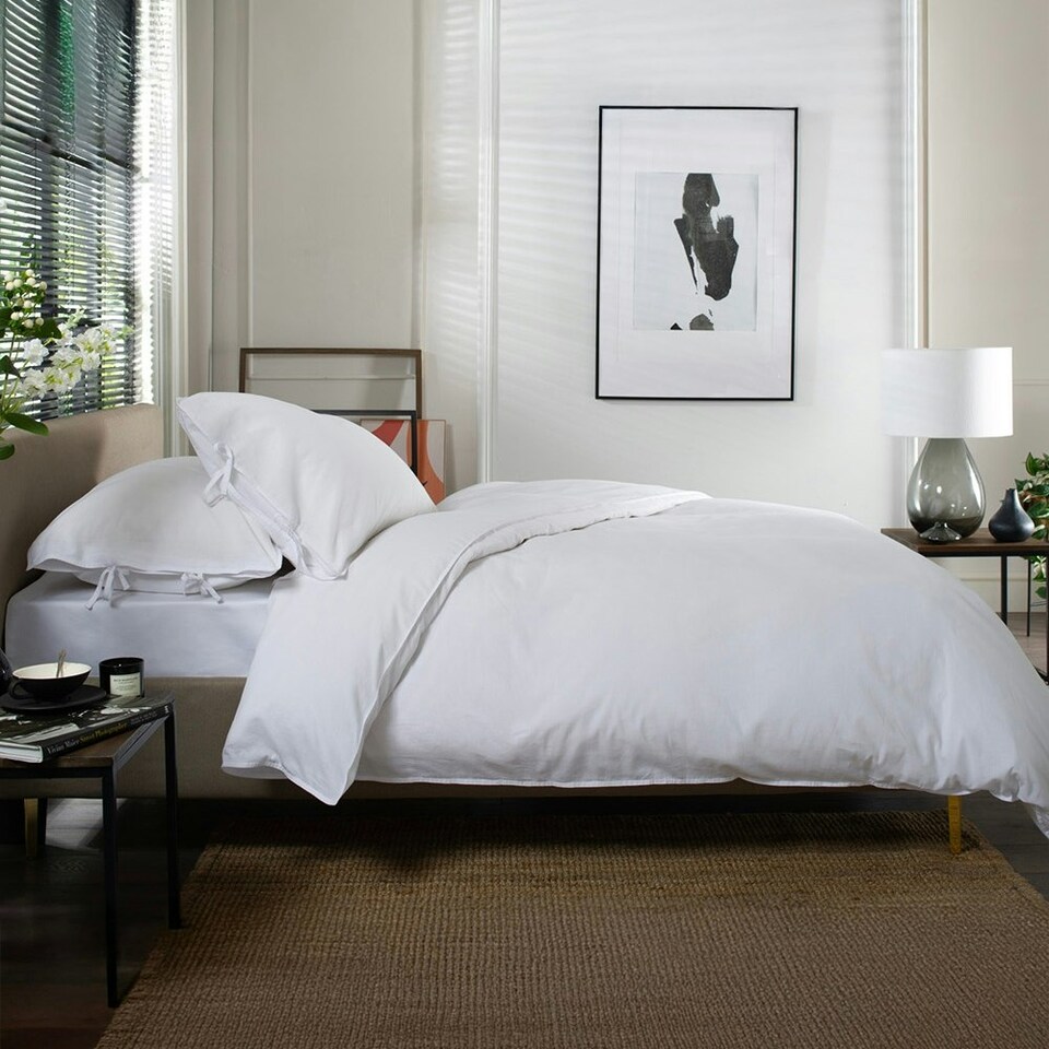 image 1 of 100% Washed Cotton Duvet Cover Set – Soft, Breathable & Textured with Tie Fastening | Blue | Blue | Single