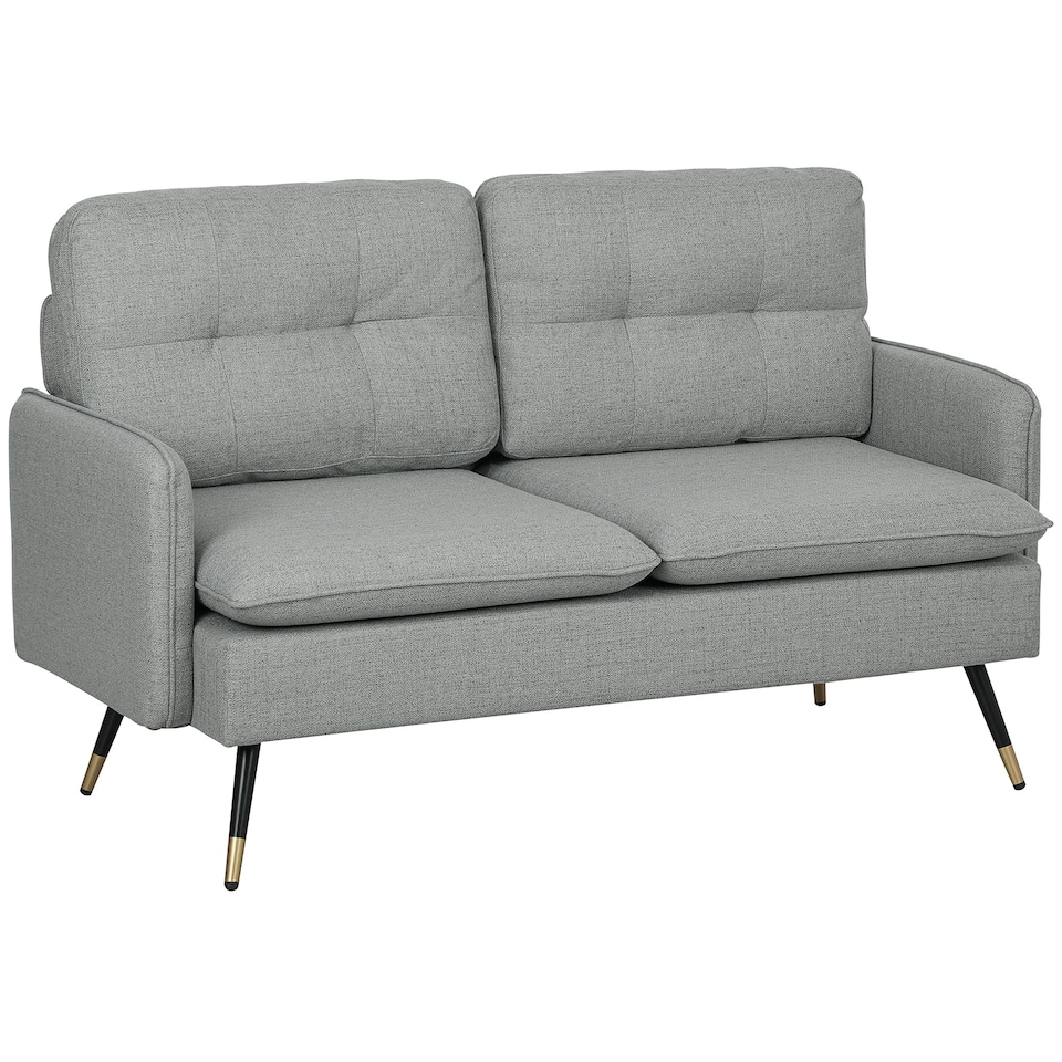 image 1 of HOMCOM Modern Two Seater Sofa, Button Tufted Loveseat with Cushions and Steel Legs for Living Room, Guest Room, Grey