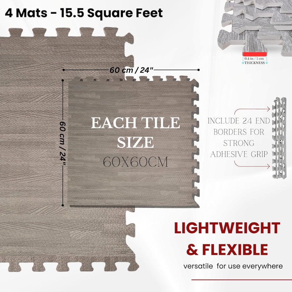 image 1 of Samuel Alexander 4 Piece Grey Wood Effect EVA Foam Floor Protective Tiles Mats 60x60cm