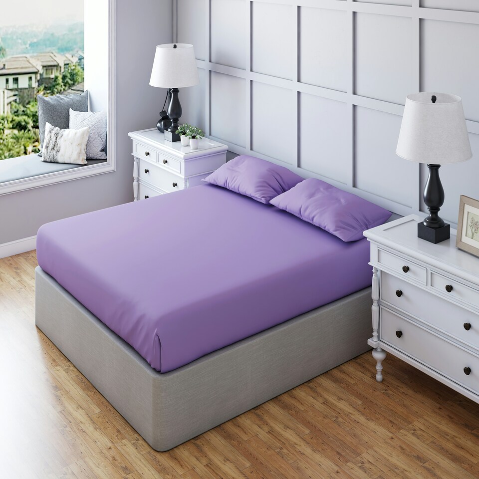 image 1 of Fitted Sheet Polycotton Plain Dyed Extra Deep 25cm Bed Linen Purple | Lilac | Single