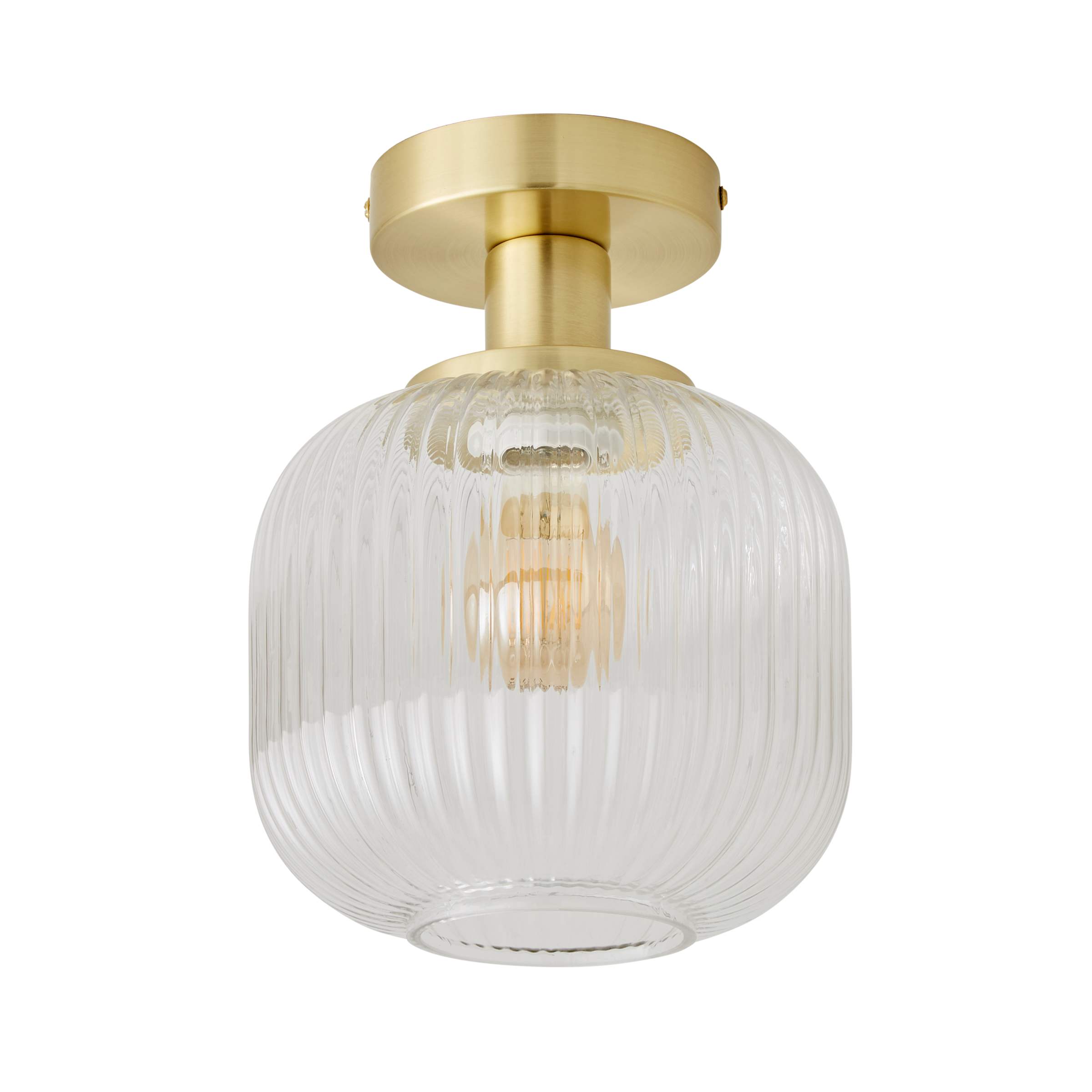 ValueLights Calpe Clear Glass Shade Flush Gold Stem Ceiling Light with LED Bulb