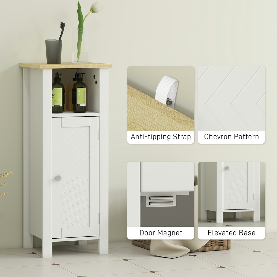 image 1 of kleankin Narrow Bathroom Storage Cabinet with Open Shelf, White White