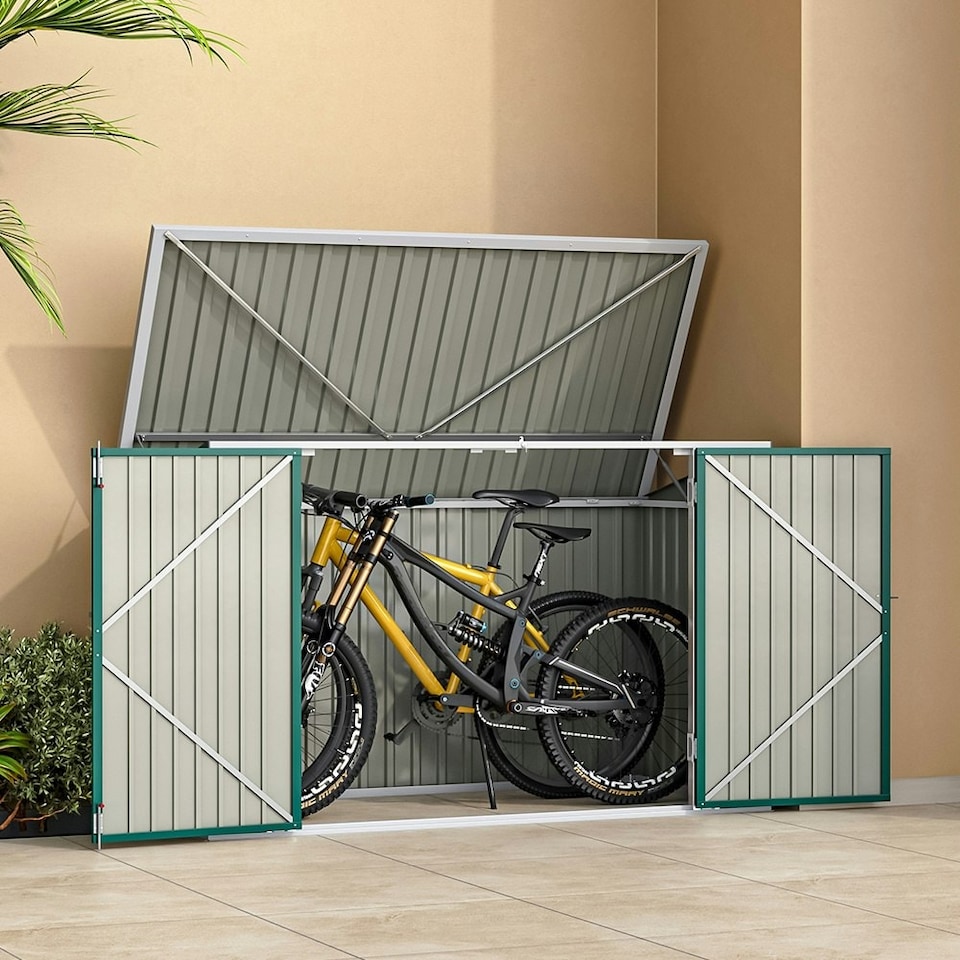 image 1 of Living and Home Heavy Duty Steel Bicycle Storage Shed - Dark Green