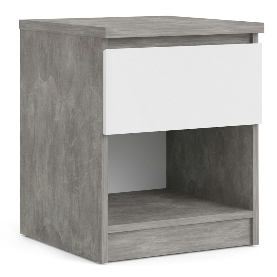 image 1 of Naia Bedside 1 Drawer 1 Shelf in Concrete and White High Gloss