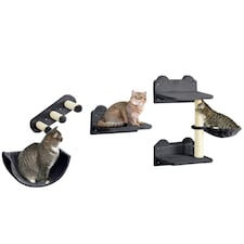 PawHut Wall Mounted Cat Tree 4PC Kitten Activity Centre with Sisal Dark Grey