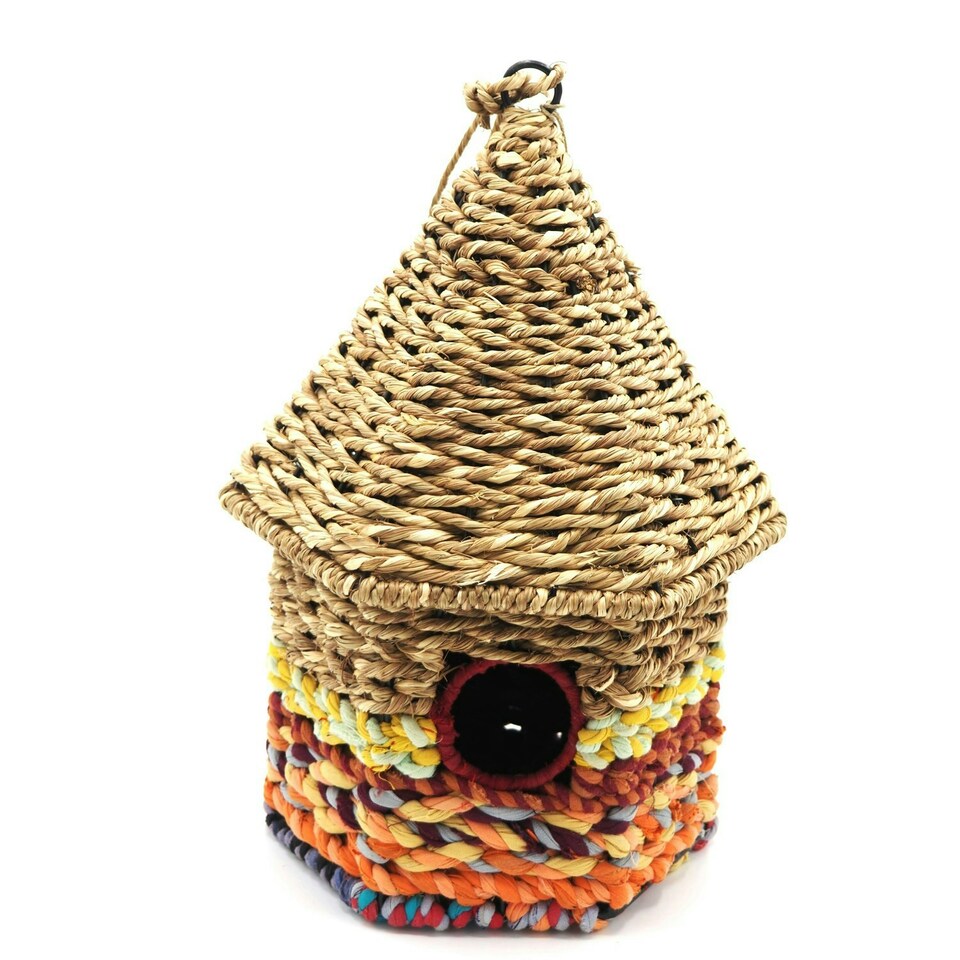 image 1 of Munja & Sari Cyclindrical Roof Shaped Jute Bird Box Nester Multi