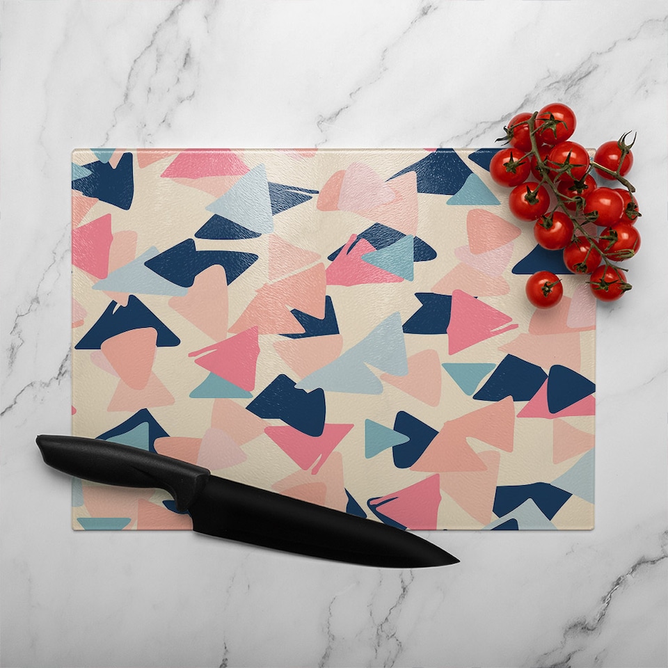 image 1 of Pastel Coloured Triangles Glass Chopping Board | Multi