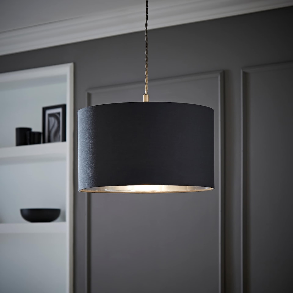 image 1 of ValueLights Reni Medium Charcoal Fabric Chrome Inner Lamp Shade | Grey