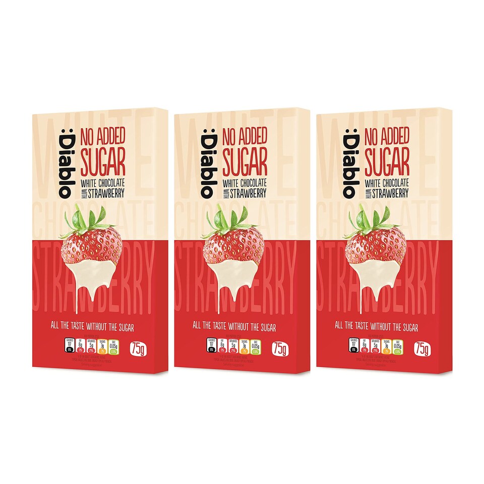 image 1 of Diablo No Added Sugar White Chocolate with Strawberry 75g 3 Pack