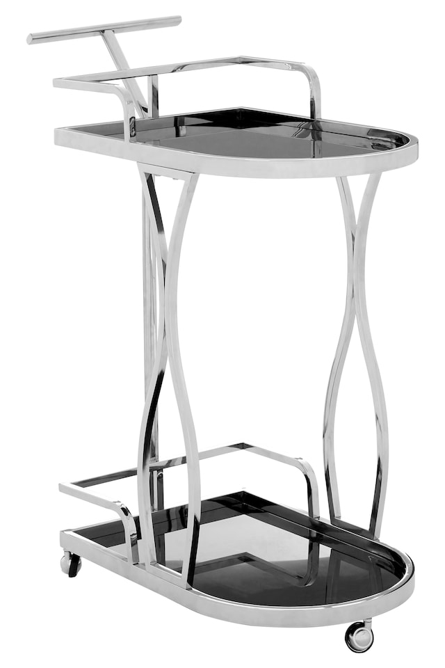image 1 of Orsina  Durable 2 Tier Silver Wavy Design Trolley, Elegant Drinks Trolley, Steel Constructed Island Trolley