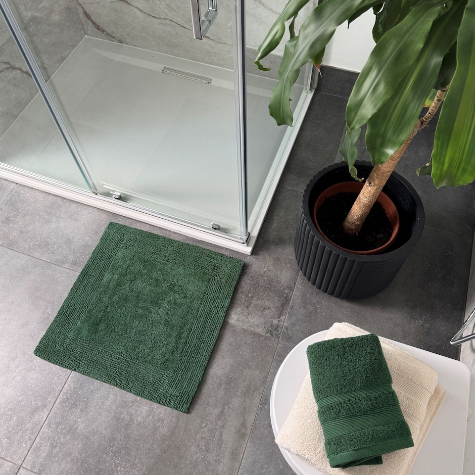 image 1 of Elegance Reversible Heavyweight Square Bath Mat - Dark Green