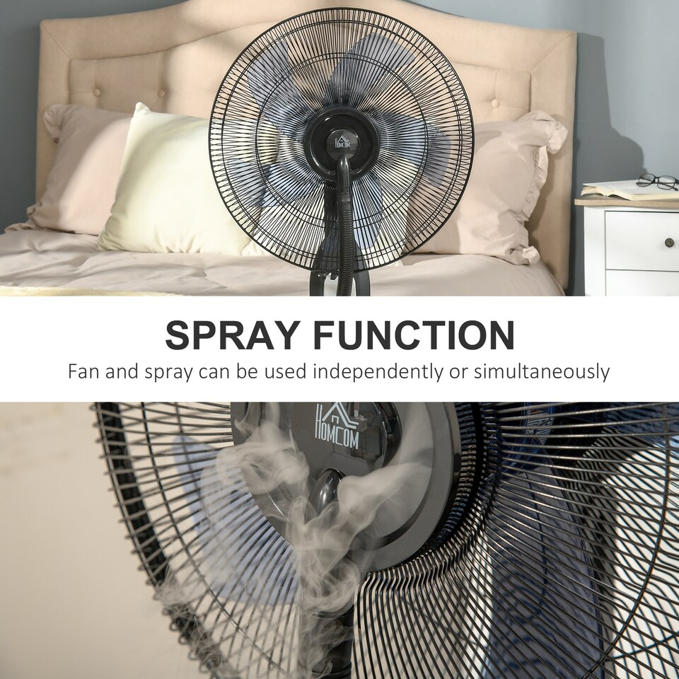 image 1 of HOMCOM 18 Pedestal Fan with Water Mist Spray, Standing Fan, Humidifying Misting Fan with 3 Speeds, 2.8L Water Tank, Black