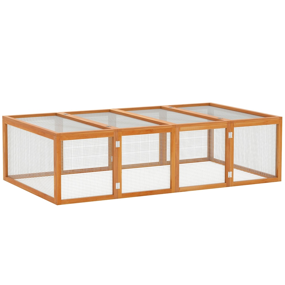 image 1 of PawHut Rabbit Hutch Cage, Wooden Outdoor Run with Openable Roof, Natural