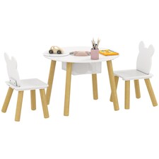 AIYAPLAY 3 Pieces Toddler Table and Chair Set w/ Centre Mesh Bag, White