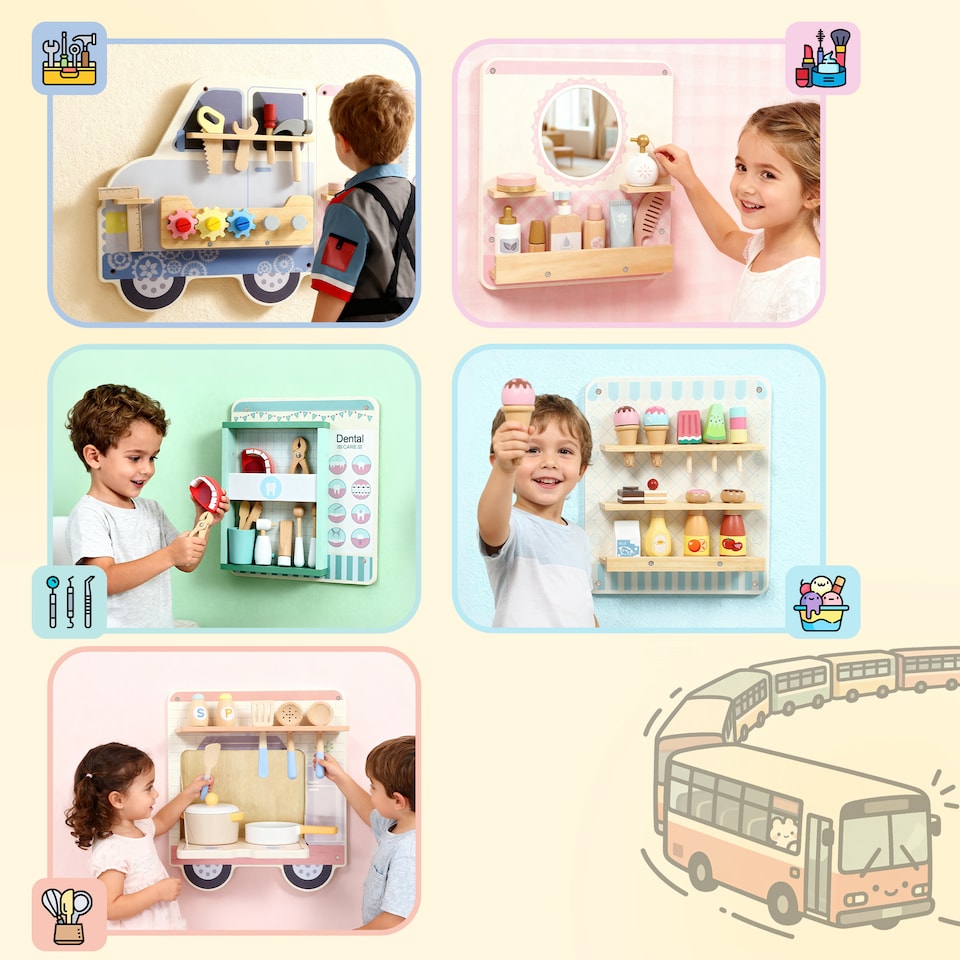 image 1 of AIYAPLAY Wooden Truck Busy Board, Activity Wall Panels for Kids, 5 in 1 Sensory Wall Toys, Early Educational Learning Toys for Daycare, Playroom, Home, for Toddlers, Boys and Girls 3 Years+
