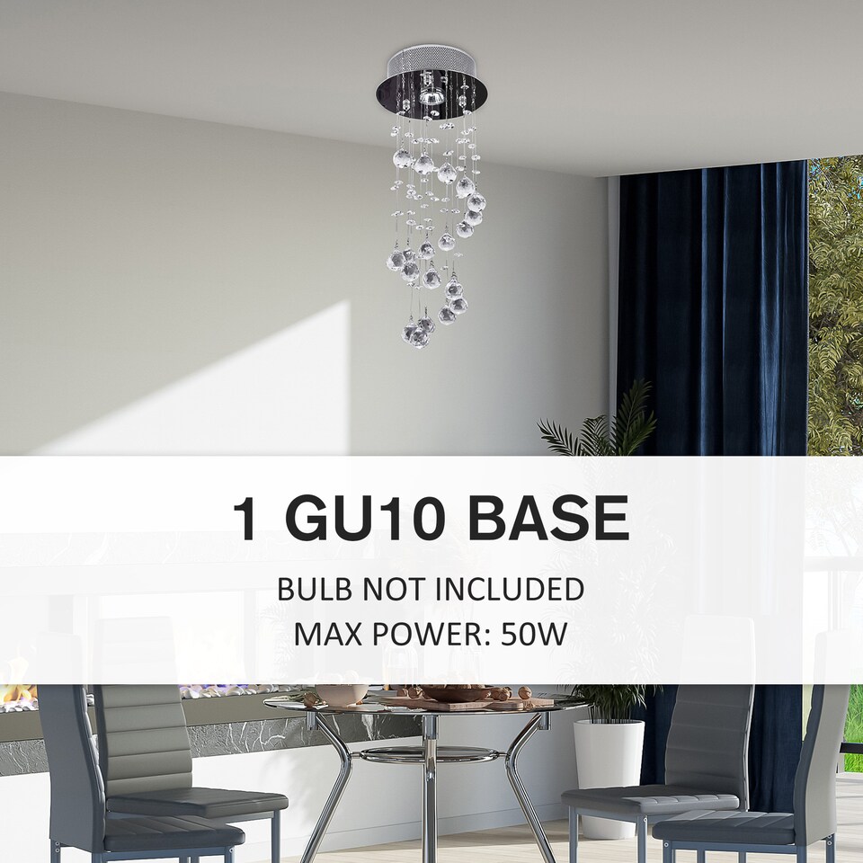 image 1 of HOMCOM Metal Crystal Ceiling Light Chandelier Elegant Pendant Lamp Living Room Stairway Stairway Spiral Rain Drop Pendant Lamp Silver