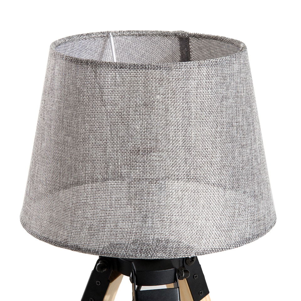 image 1 of HOMCOM Wooden Tripod Table Lamp for Side, Desk or End Table with E27 Bulb Base Grey Shade