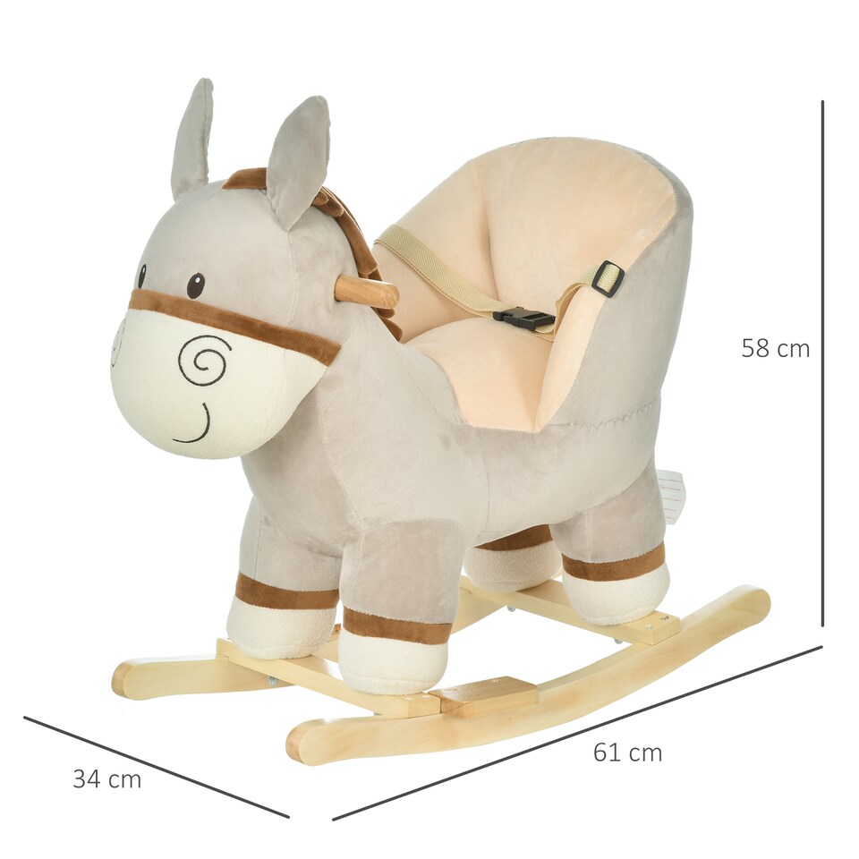image 1 of HOMCOM Kids Rocking Horse, Children Plush Ride On Donkey Animal Rocker with Sound, Wood Base Seat, Safety Belt, Baby Toy Rocker for Toddler 18 - 36 Months, Grey