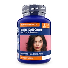 Zipvit Biotin 12000mcg Hair Growth Supplement with Zinc & Selenium, 180 Vegan Tablets, 3-Month Supply