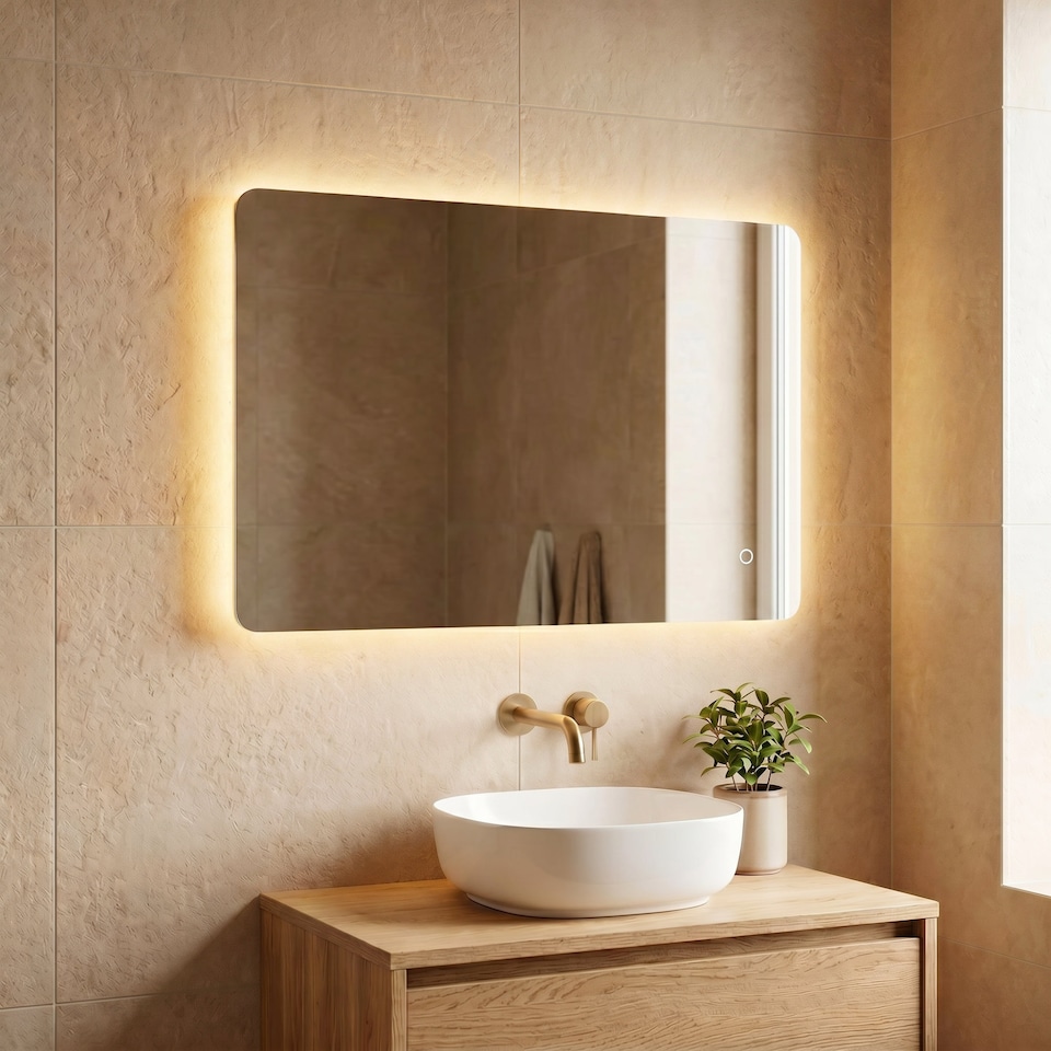 image 1 of Mila - LED Bathroom Mirror Touch Control, 70 x 50cm Demister, CCT