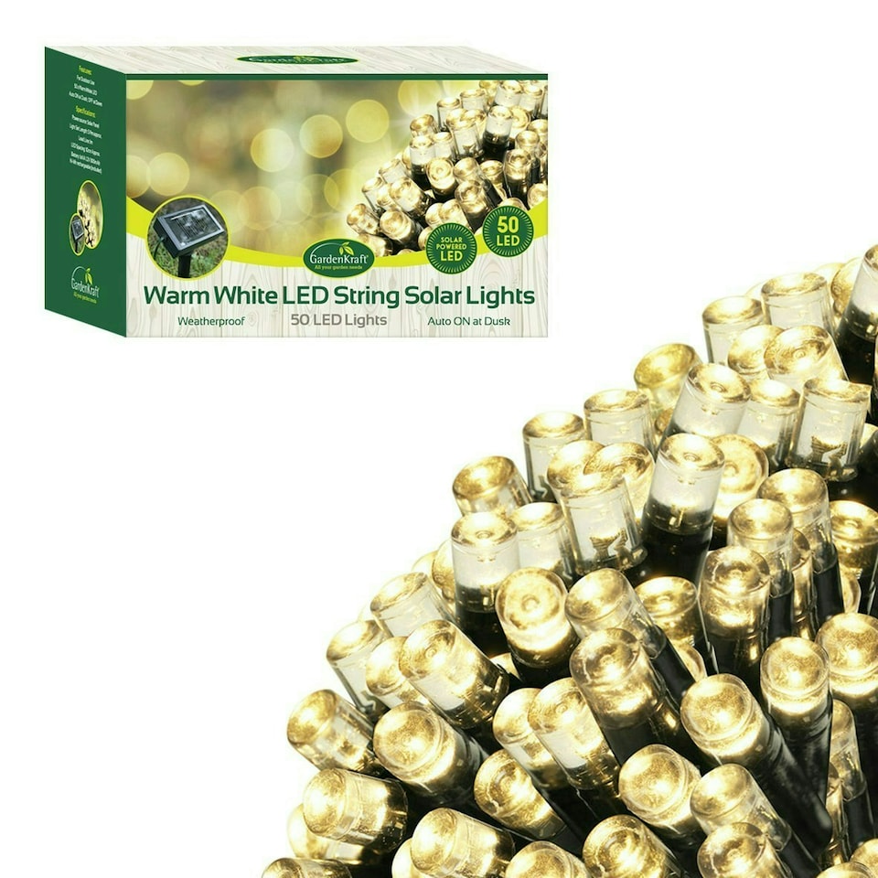 image 1 of GardenKraft 17460 50 Warm White Solar Powered Outdoor LED String Lights
