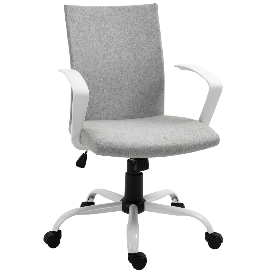 image 1 of Vinsetto Office Chair Linen Swivel Computer Desk Chair Home Study Task Chair with Wheels, Arm, Adjustable Height, Light Grey
