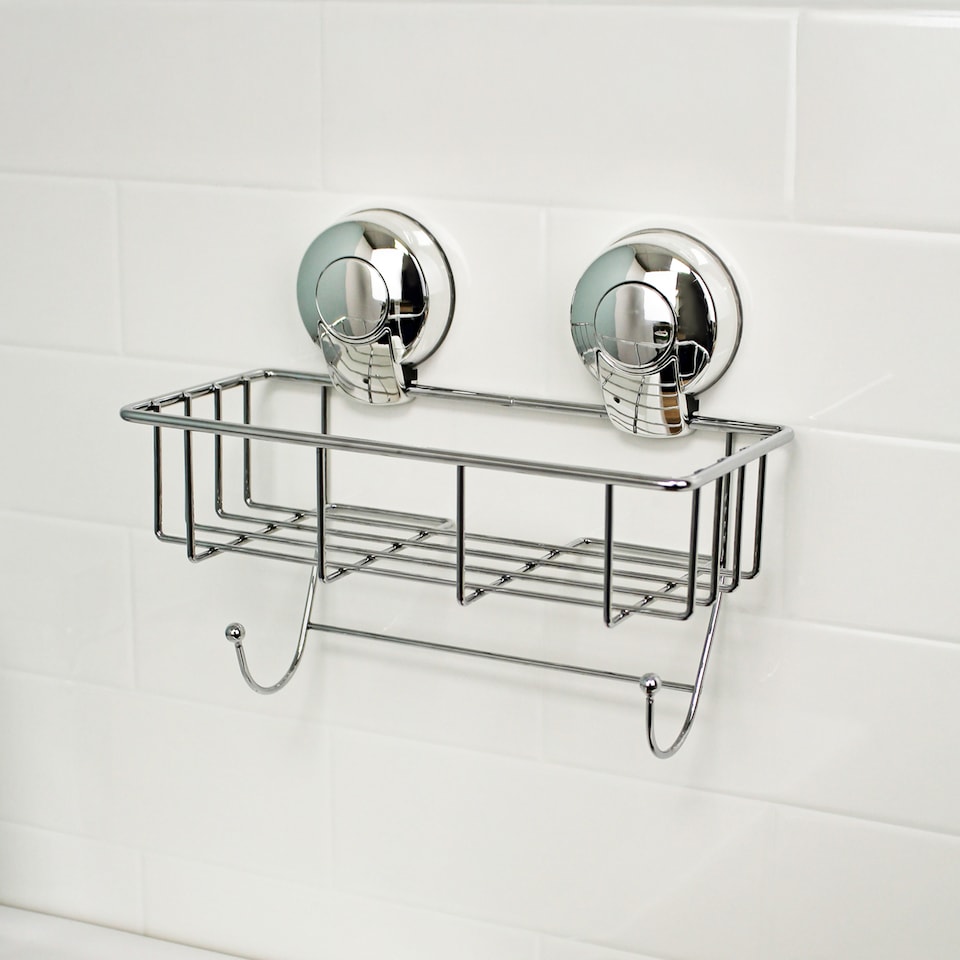 image 1 of Showerdrape Suctionloc Chrome Suction Wall Mounted Sponge Basket with Mounting Discs | Silver | 1