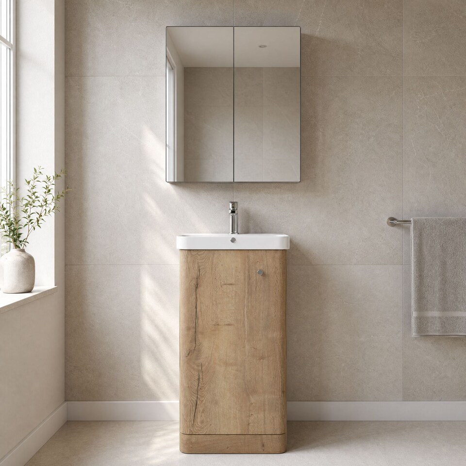 image 1 of Balterley Flashbrook Floor Standing 1 Door Vanity Basin Unit, 400mm, Autumn Oak