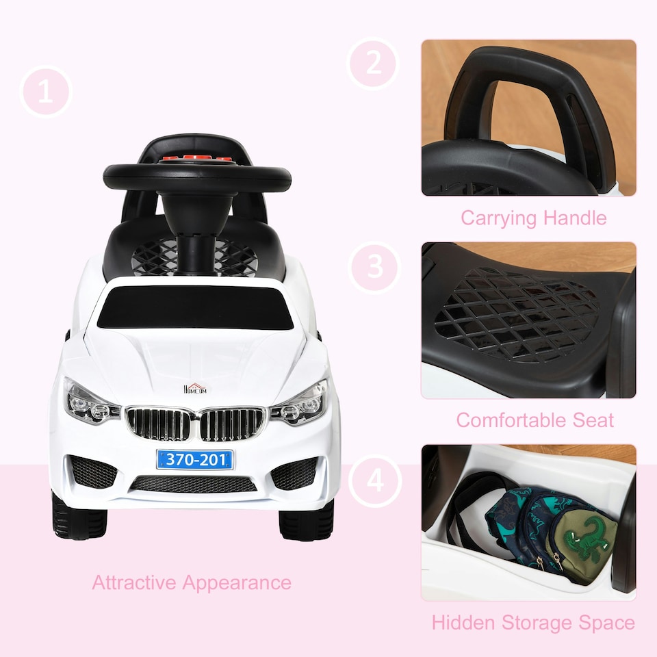image 1 of HOMCOM Ride on Car Baby Toddler Walker Foot to Floor Sliding Car Slider White