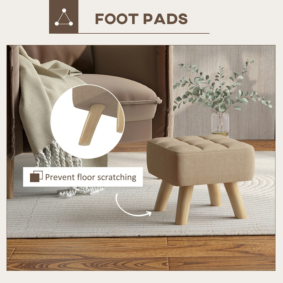 image 1 of HOMCOM Modern Footstool, Fabric Foot Rest with Rubber Wood Legs 