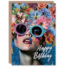 Floral Headdress Portrait Sunglasses Woman Her Birthday Card