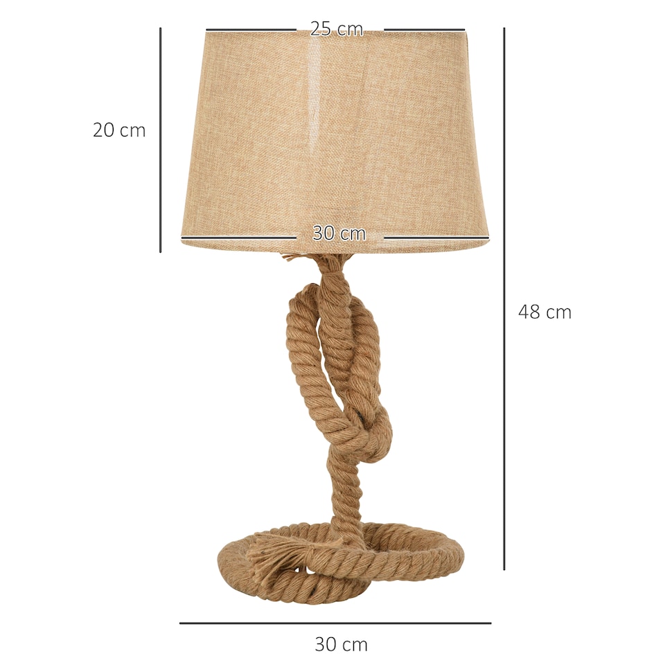 image 1 of HOMCOM Nautical Style Rope-Base Table Lamp w/ Fabric Lampshade Metal Frame Beige