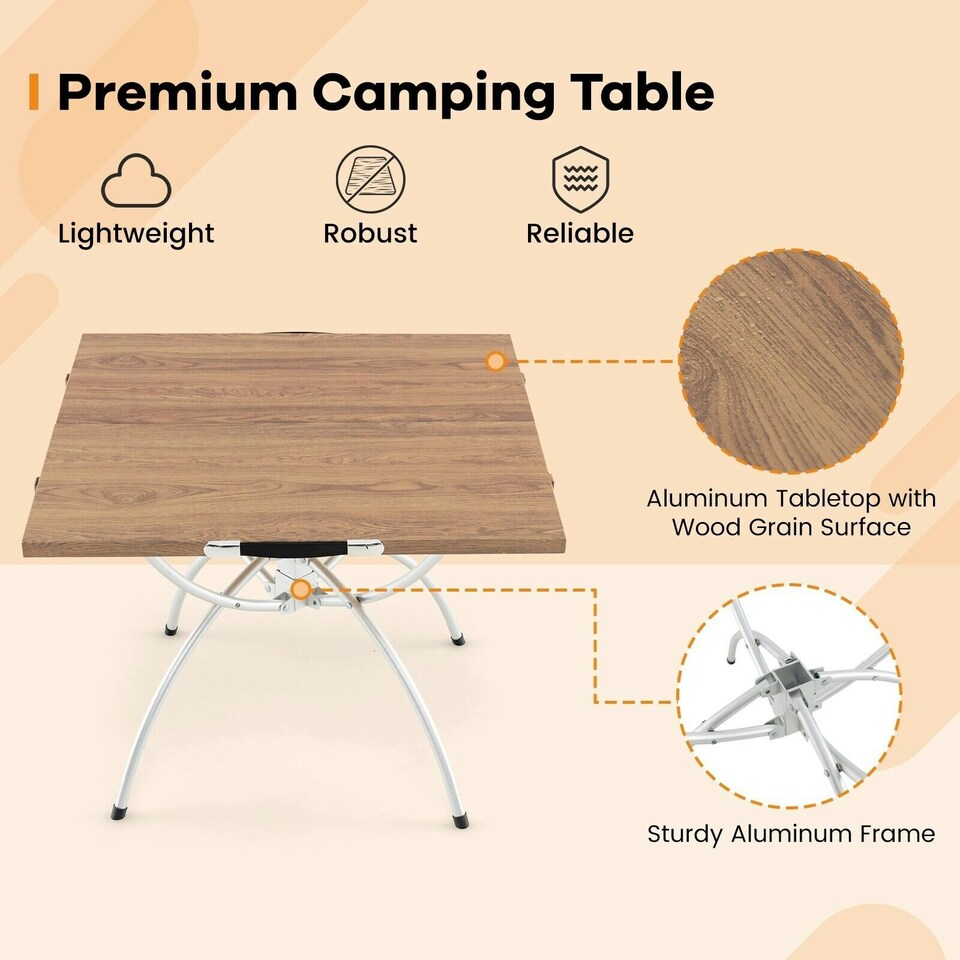 image 1 of COSTWAY 2 PCS Extendable Camping Table Foldable Picnic Table Brown