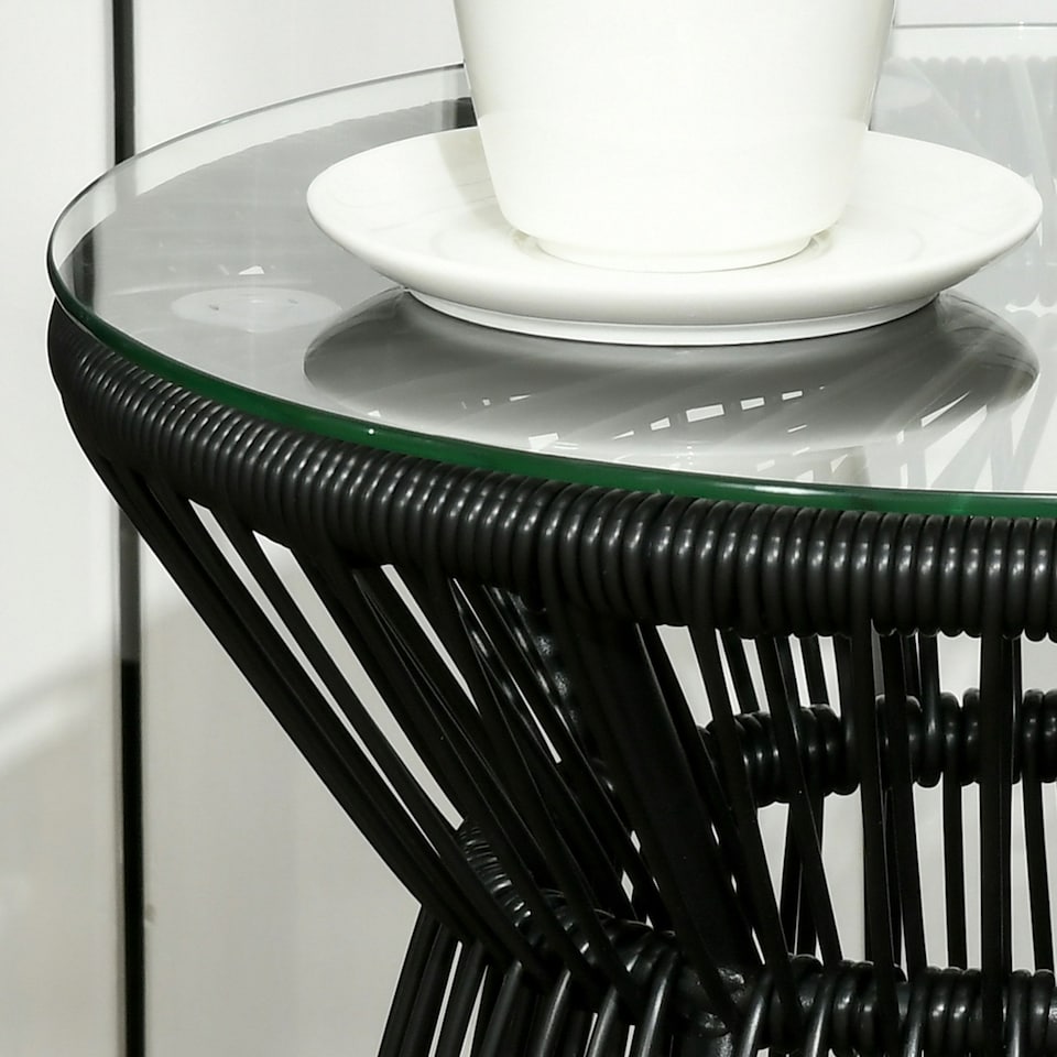 image 1 of Outsunny PE Rattan End Table, Round Hollow Drum Design Side Table, Black