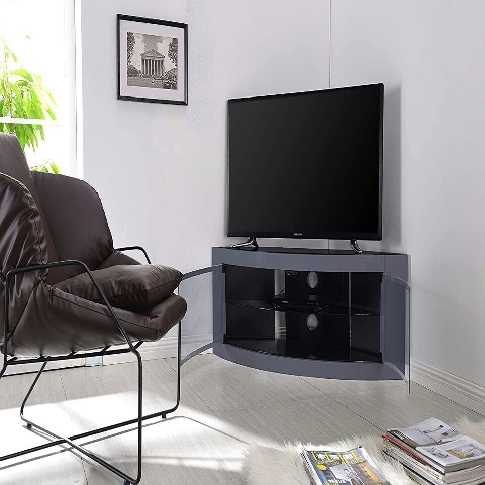 image 1 of Centurion Supports PANGEA Grey Beam-Thru CurvedTru-Corner 32"-50" TV Cabinet Grey