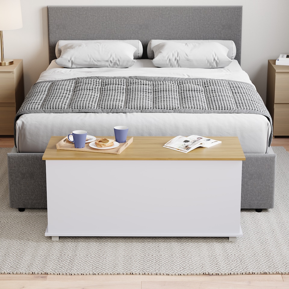 image 1 of Vida Designs Arlington Storage Ottoman Bedroom Hallway Chest Bench, White & Oak | White | White