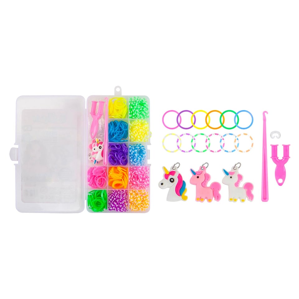 image 1 of PMS Loom Bands 480-Piece Set - Multi Colour with Charms, Tools & Clear Storage Box