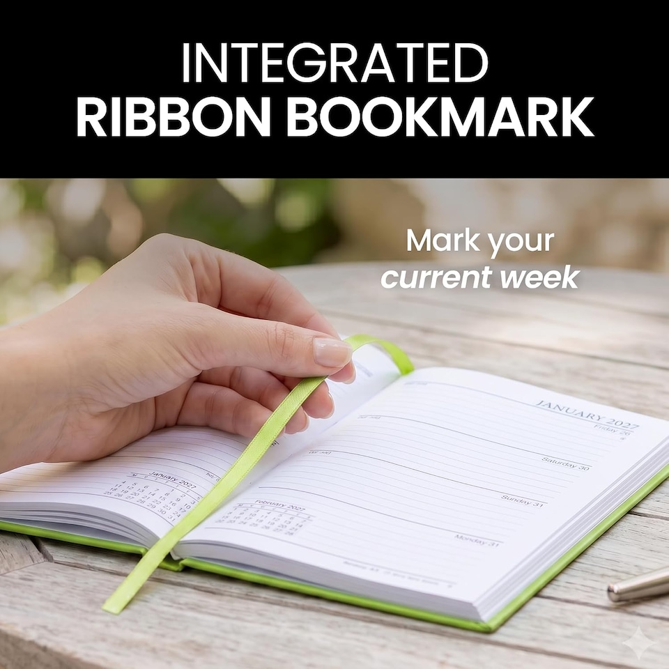 image 1 of 2027 Diary A5 Week to View - Hardback Planner Organiser with Ribbon Bookmark - Weekly Appointment Journal Notebook (Lime) | Green | Lime