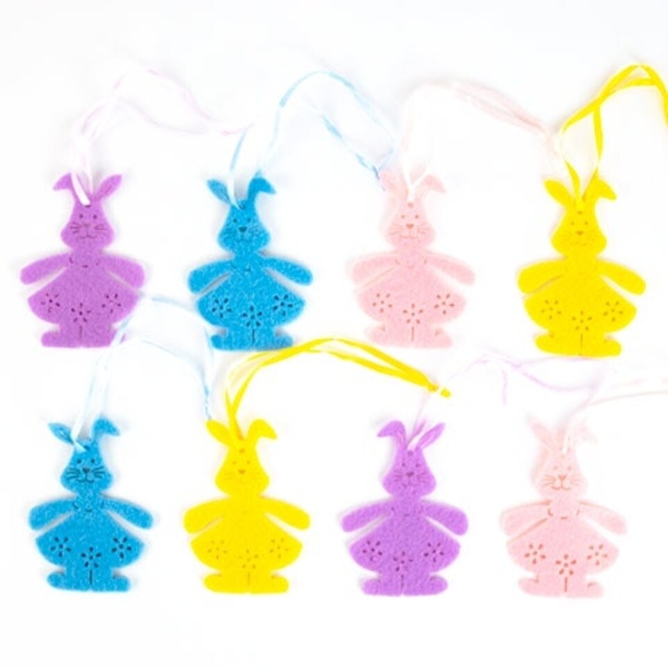 Easter Felt Bunnies Hanging Decorations - Pack of 8