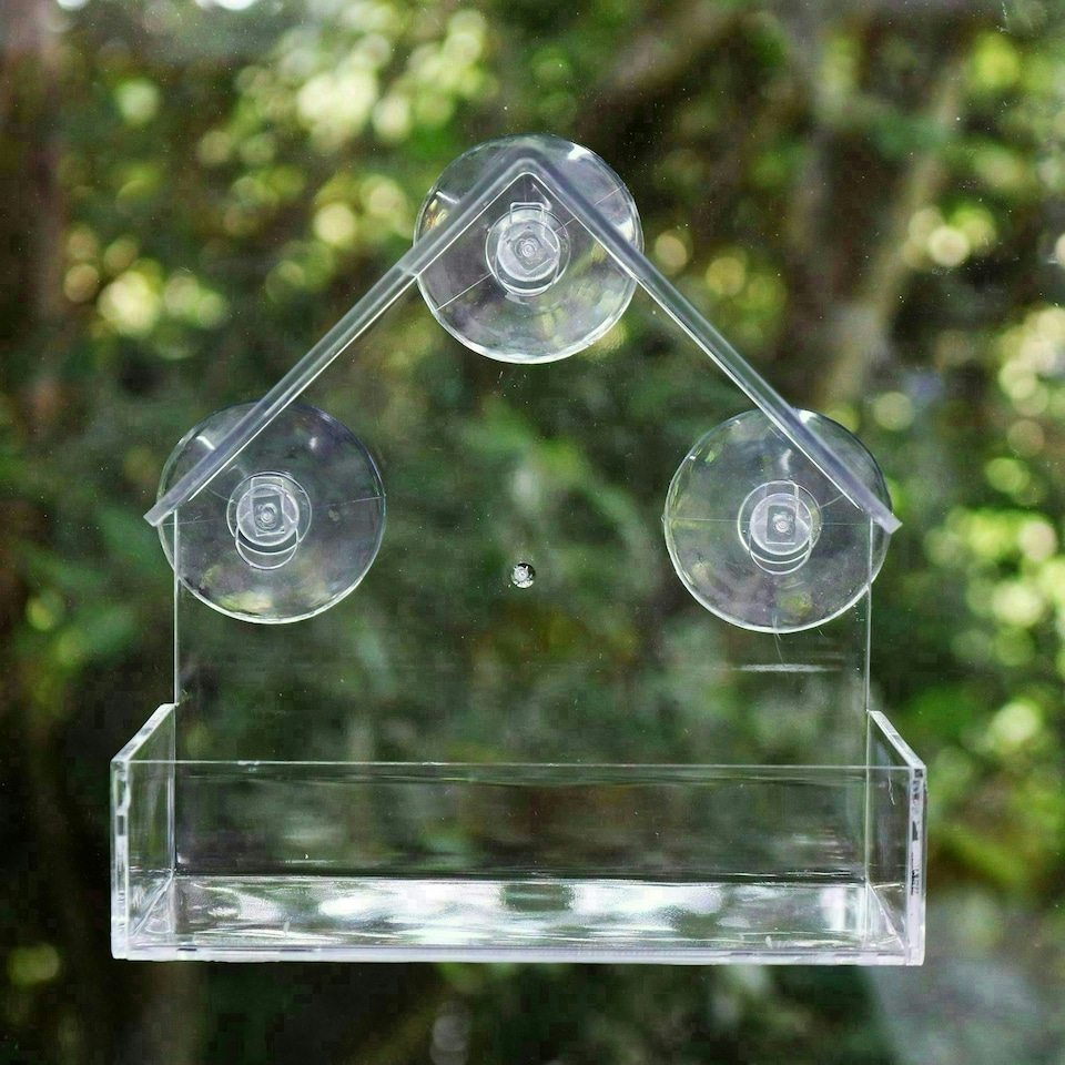 image 1 of Hanging Window Wild Bird Feeder Table Clear Viewing Perspex 3 Suction Pads 1pk