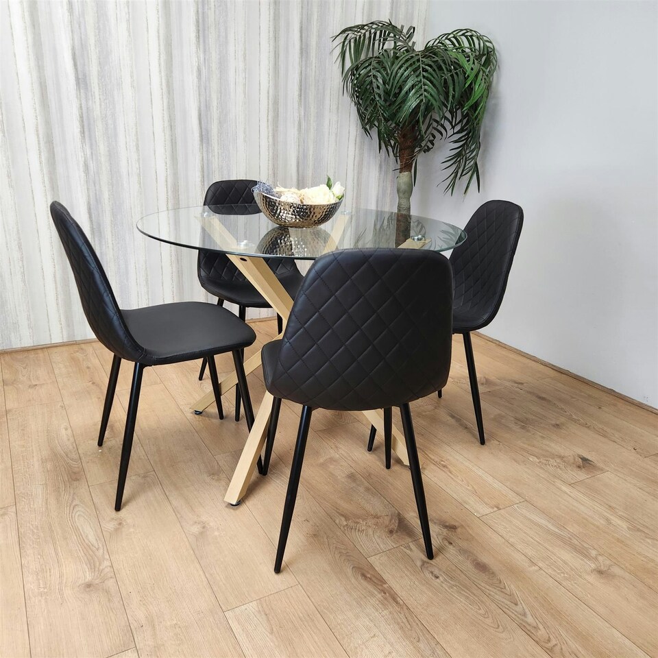 image 1 of Forest Round Glass Table + 4 Black gem Black