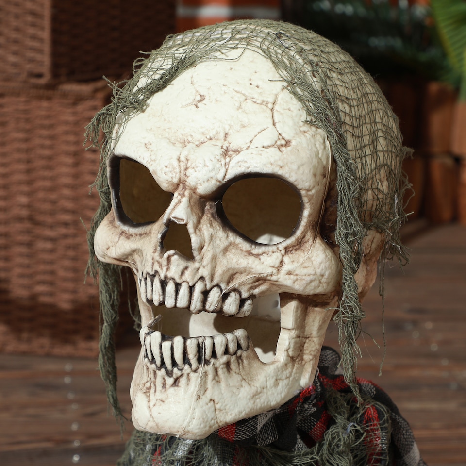 image 1 of HOMCOM 70c8 Groundbreaker Skeleton Outdoor Halloween Decoration, Halloween Animatronic with Sound Activated, Light Up Eyes, Sound Effects, Animated Prop for Haunted House