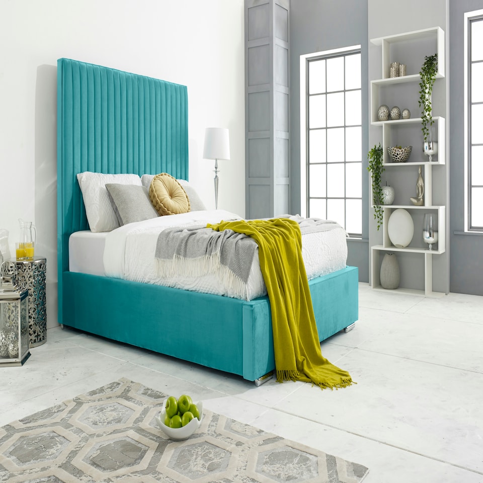 image 1 of Merki Plush Superking Bed Frame - Teal