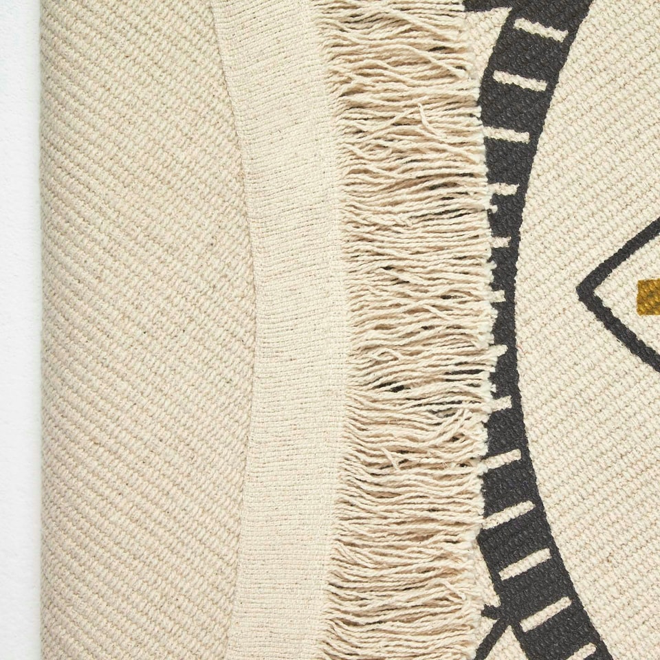 image 1 of Homescapes Black and Gold 100% Cotton Mandala Printed Round Rug Black | 145 cm Round