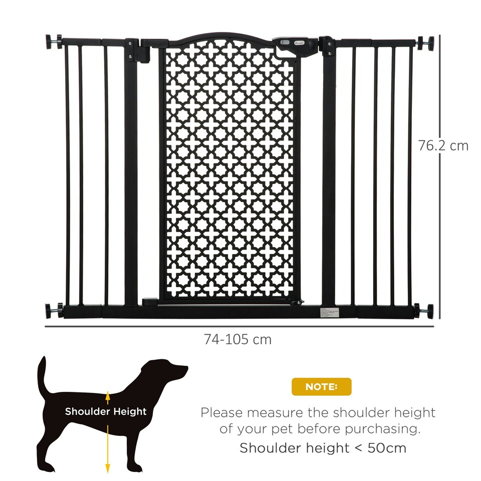 image 1 of PawHut 74-105cm Pet Safety Gate, Pressure Fit Stair with Double Locking - Black